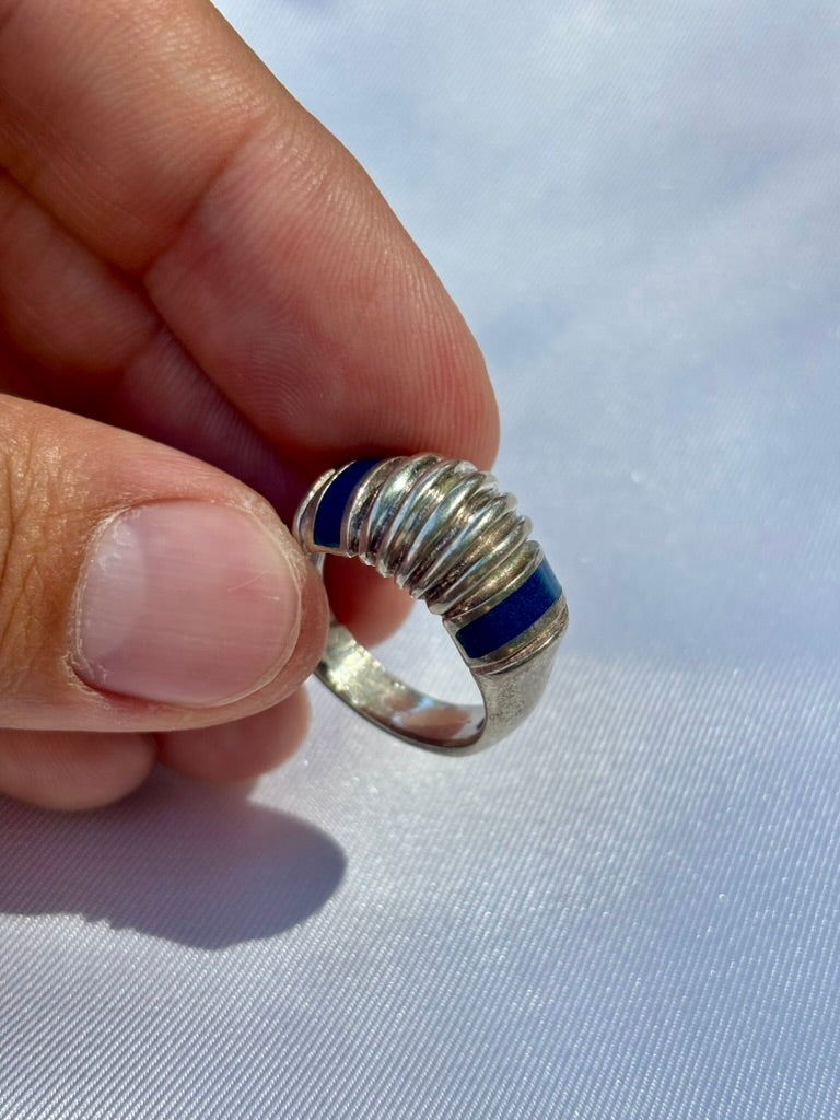 Anillo Cintitas Azules Plata